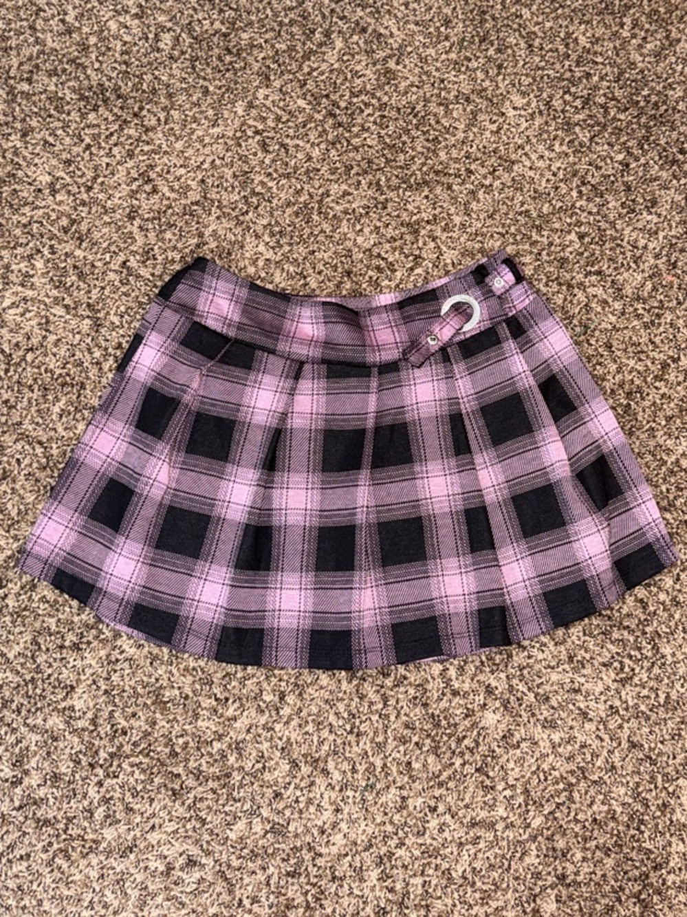 Limited Too Pink & Black Plaid Pleated Mini Skirt with Buckle